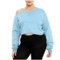 thumbnail image 2 of Caywon Women's Fashion Asymmetrical Shoulder Strap Hoodie Loose Long Sleeve Cropped Top Soft Comfortable Casual Streetwear Daily Wear Blouse, 2 of 7