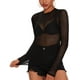 thumbnail image 1 of Camisa transparente de manga larga de malla para mujer, color negro, 1 of 6