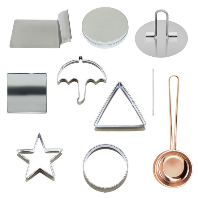 Paquete de 10 juegos de azúcar de azúcar Moldes para hornear Kit 304 Acero inoxidable Moldes de galletas de acero inoxidable DIY Cocina Portátil Portátil Reutilizable Fabricantes de galletas Jumpingount HA010765-00B