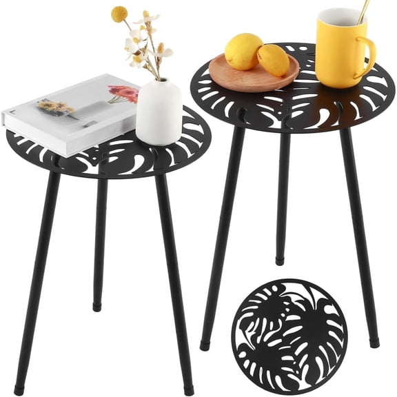 Metal Outdoor Side Table Small Outside Round End Table for Patio Modern Accent Garden Corner Table for Small Spaces, Balcony, Porch, Weather-Resistant, Plant Stand Indoor
