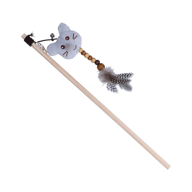 Poste de Madera Palo de Gato Divertido Ratón de Dibujos Animados Lindo Vocalizar Juguetes Interactivos de Plumas de Gato con Campanas ANGGREK Otros