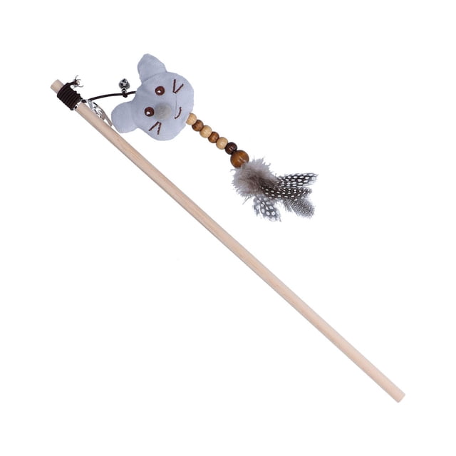 Poste de Madera Palo de Gato Divertido Ratón de Dibujos Animados Lindo Vocalizar Juguetes Interactivos de Plumas de Gato con Campanas ANGGREK Otros