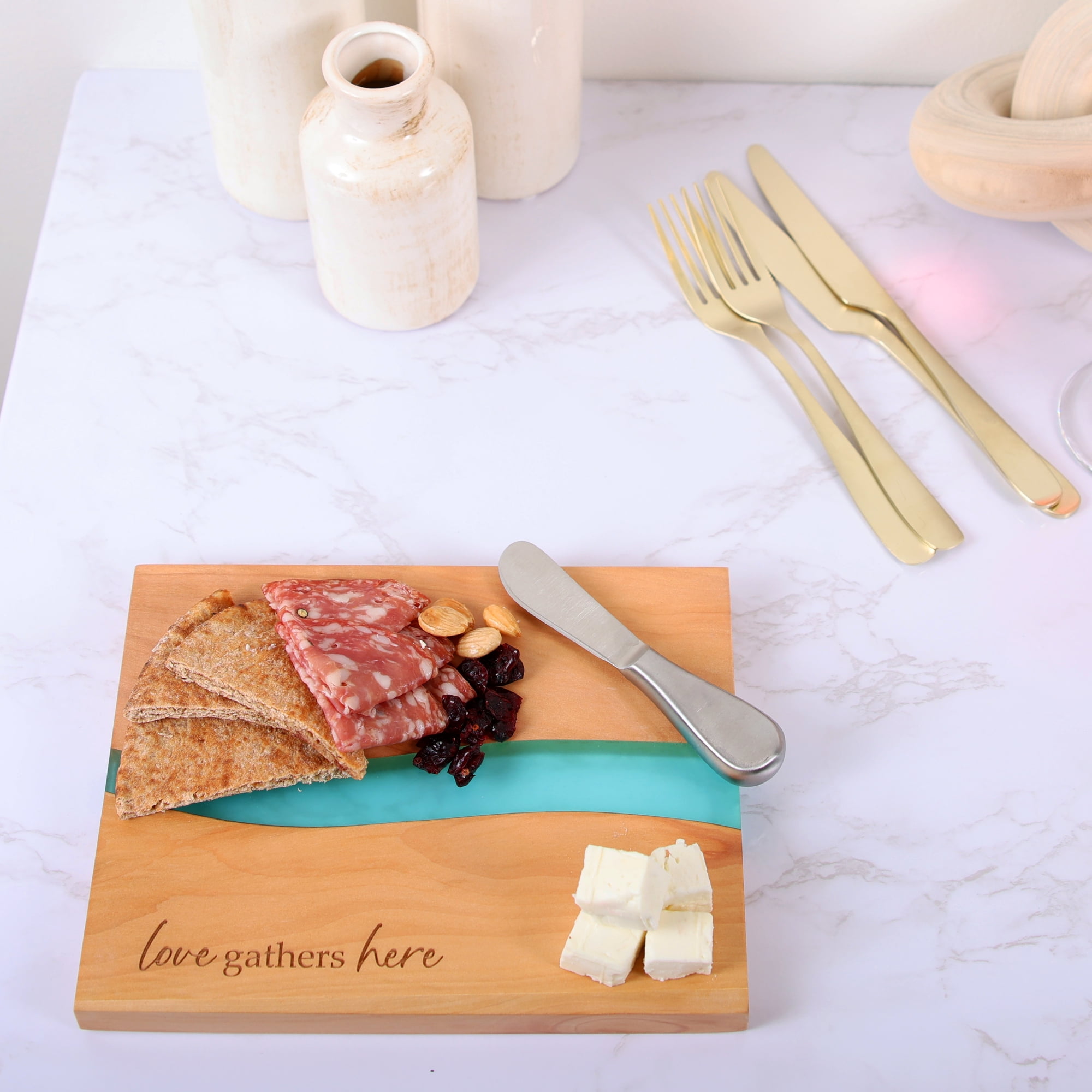 Pavilion Gift Company - Love - 9" Wood & Resin Cheese/Bread Board Set