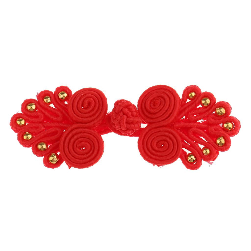 GUOOL 5-8 pieces 20 Pairs Chinese Knot Frog Buttons with Beads for Cheongsam Red And Gold 5 Pcs