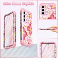 thumbnail image 4 of CASEFIV for Samsung Galaxy S24 Plus 5G Case,Shockproof 3 in 1 Heavy Duty Hybrid Rugged Full Body Protective Cute Oil Painting Flowers Phone Cover,Pink, 4 of 6