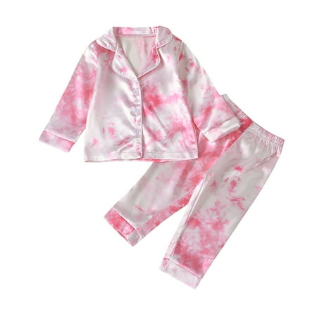 

Felcia Toddler Pajamas Set Boy Girl Sleepwear Tie Dye Print Button Tops Pants Nightwear