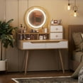 thumbnail image 2 of Natural Wood & White Vanity Set with Round LED Mirror & Solid Wood Legs, 2 of 7