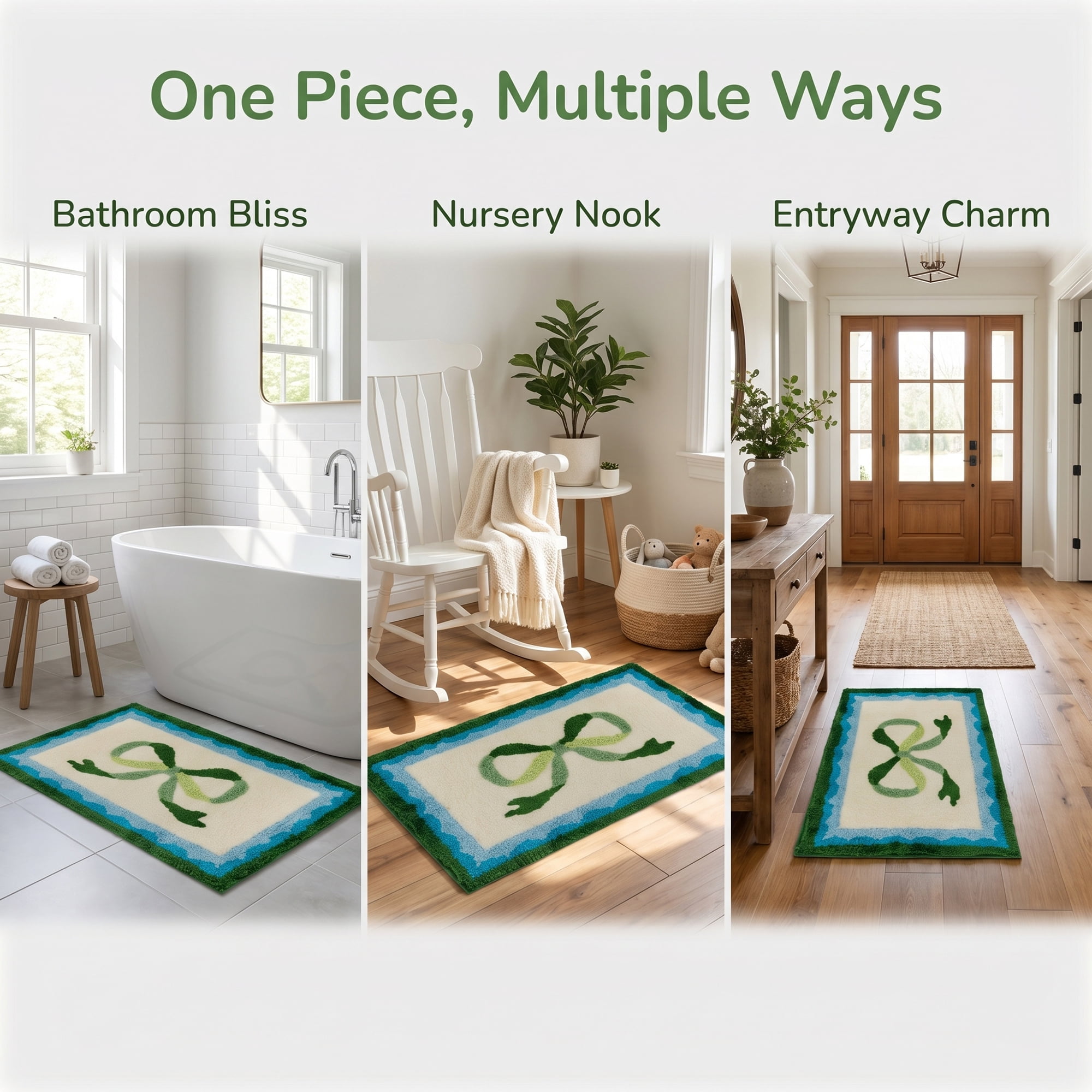 Unique Bargains Aesthetic Printed Soft Absorbent Shaggy Bath Mat Green Blue 32" x 20"