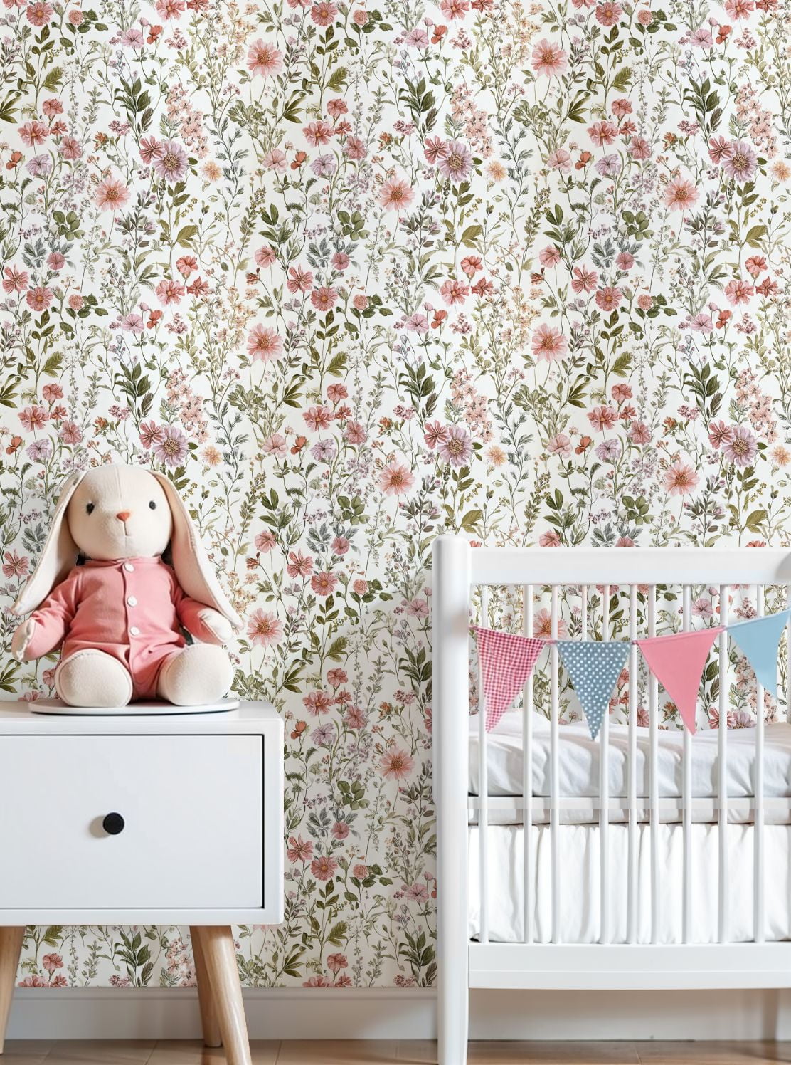 Peel and Stick Wallpaper Vintage Botanical Floral Soft Pink Green Hues Wall Mural 23.6in x 9.8ft Self Adhesive Removable Wall Paper Renter Friendly Wallpaper for Nursery Bedroom Cabinets