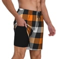 thumbnail image 3 of Goofa Orange Plaid Printed Men's Swim Trunks Board Shorts Quick Dry Mens Swimming Trunks with Compression Liner,Breathable Fit Hawaii Beach Shorts-3X-Large, 3 of 9