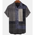 thumbnail image 2 of Camisa con estampado 3D de empalme de contraste de color de moda nueva de verano 2024 para hombre, versátil, informal, holgada, versátil, con cuello abatible y botones, 2 of 5