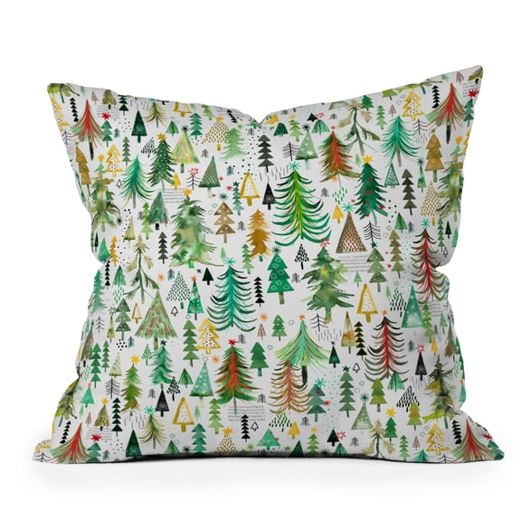 Society6 Colorful Christmas Trees Yuletide Green by Ninola Design Throw Pillow