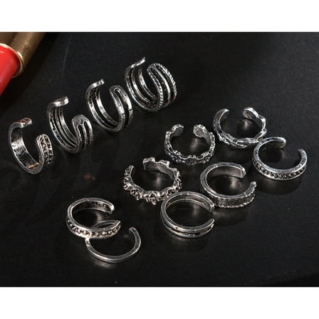 MUSEYA 12Pcs Silver Alloy Adjustable Toe Rings Jewelry Foot Retro Style for Women