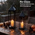 thumbnail image 6 of Large Solar Outdoor Lanterns, 24" & 18" Tall Black Metal Waterproof Decorative Candle Lantern for Front Porch Patio Table Indoor , Set of 2$$Tools & Hardware Other, 6 of 8