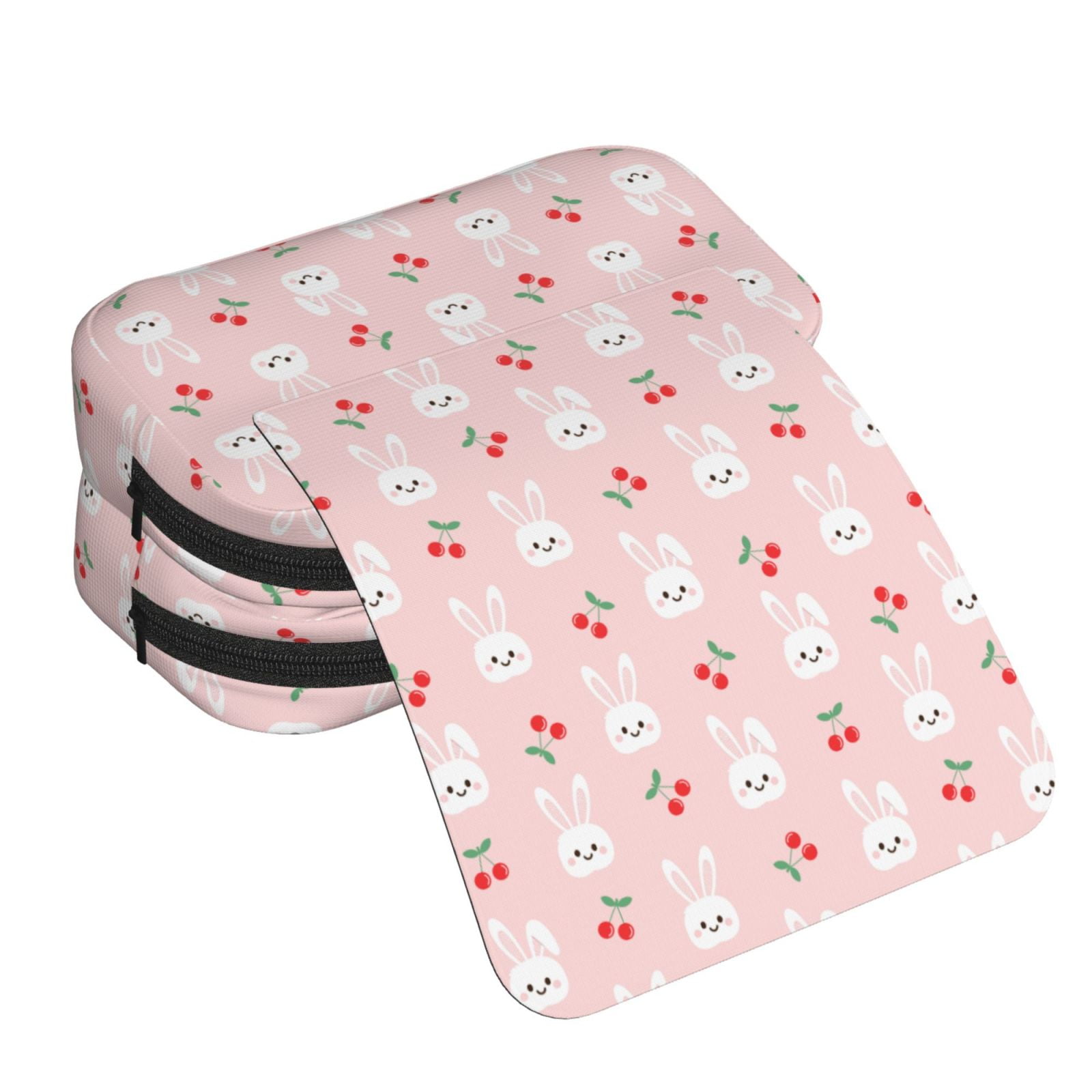 Rateoe Rabbit And Cherry Pattern Double Clamshell Pen Case, Storage Organizer with Two Zipper Compartments– Holds Up to 50 Pencils & Pens
