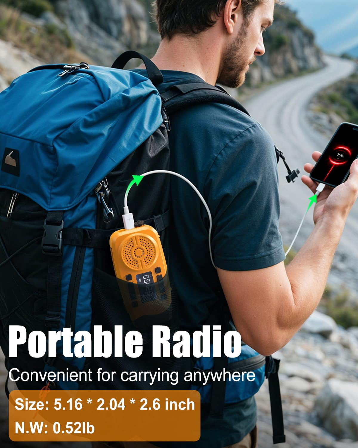 Emergency Weather Radio  7400mwh Hand Crank With Lcd Display Support Alert Usb/solar/hand 1w Flashlight&sos Alarm For Outdoor&home (orange)
