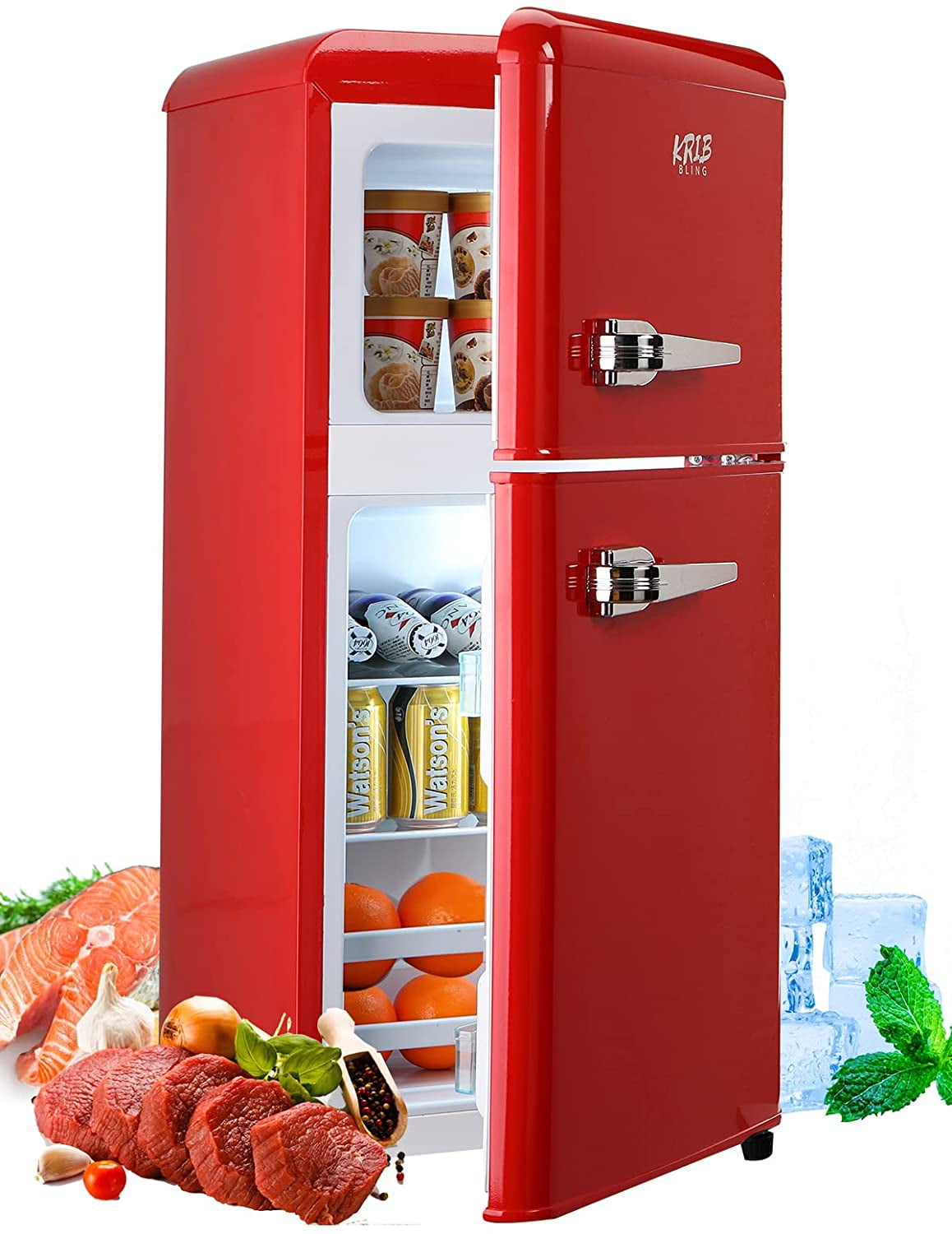 KRIB BLING Compact Refrigerators with Freezer on Top Mini Fridge with 7