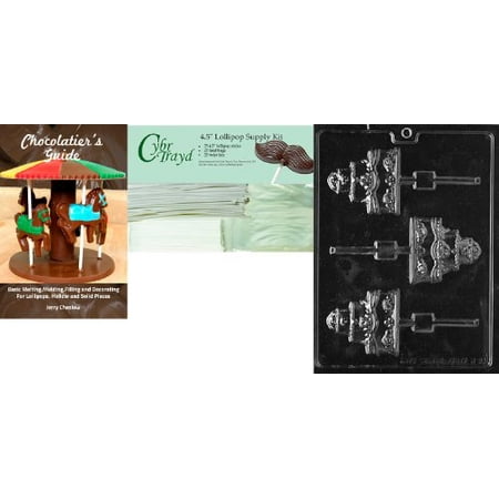 

Cybrtrayd Wedding Cake Lolly Wedding Chocolate Candy Mold with Chocolatier s Bundle Includes 25 Lollipop Sticks 25 Cello Bags 25 White Twist Ties and Chocolatier s Guide