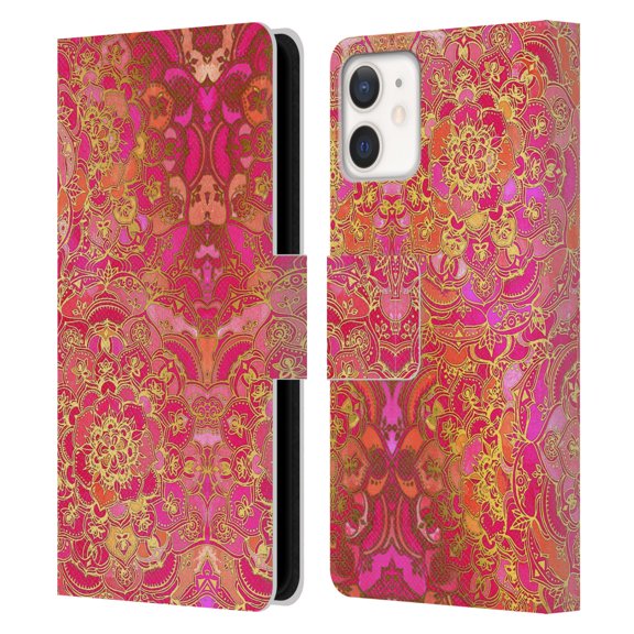 Head Case Designs Officially Licensed Micklyn Le Feuvre Mandala Hot Pink Gold and Orange Leather Book Wallet Case Cover Compatible with Apple iPhone 12 Mini