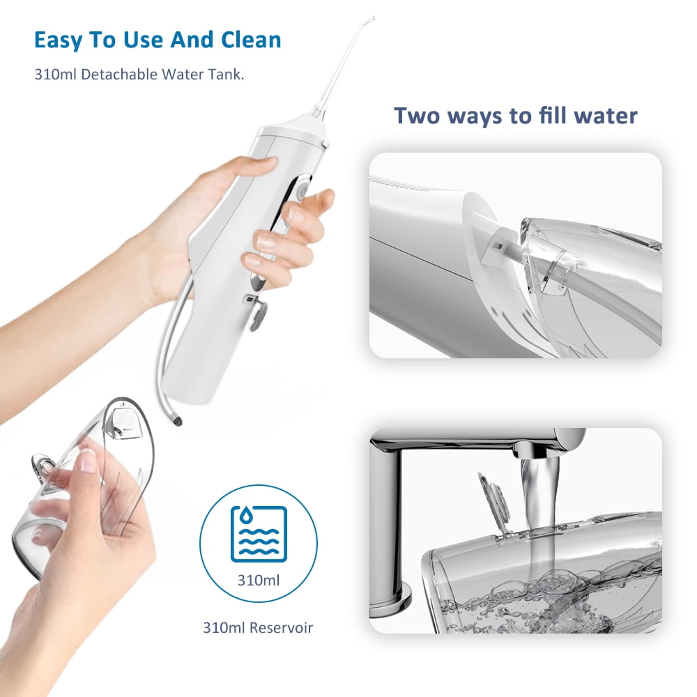 YEVYO Cordless Water Flosser Rechargeable, 4 Cleaning Modes, 310ml Water Tank, IPX7 Waterproof, Portable Water Dental Pick for Braces & Adults - White