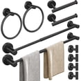 thumbnail image 1 of Bathroom Hardware Set, 2pcs 24in Retractable Hand Single Towel Bar with 2pcs Toilet Paper Holders, 2pcs Towel Rings 4 Multifunctional Robe Hooks (10pcs, Matte Black, Single Towel Bar), 1 of 7