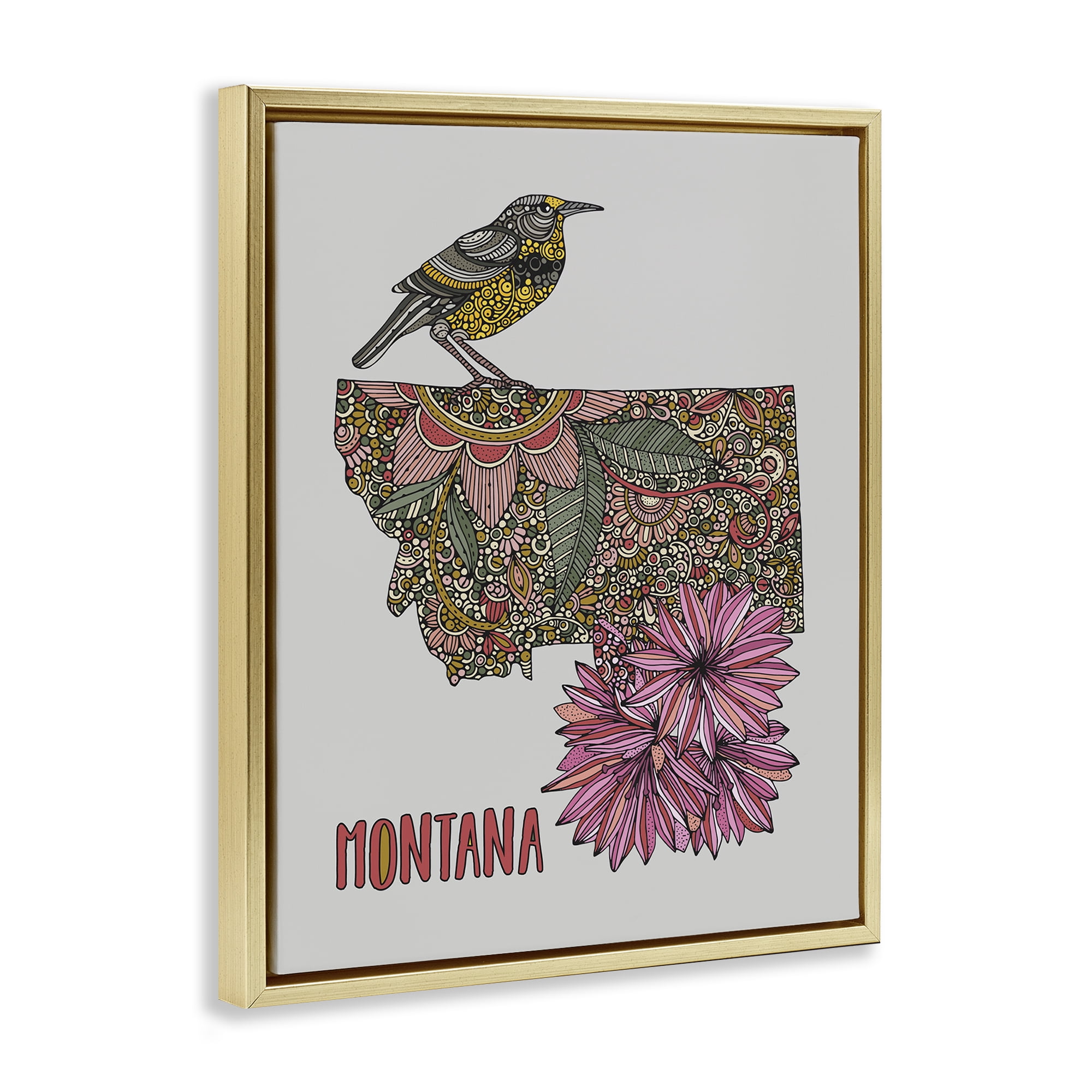 Stupell Industries Floral Montana State Botanical & Floral Painting Gold Floater Framed Art Print Wall Art, 17 x 21