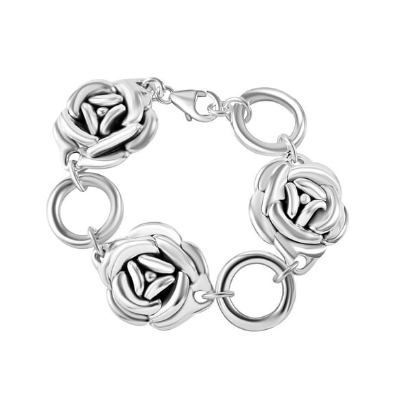 925 Sterling Silver Flower Bracelet for Women Jewelry Size 7.25" Birthday Christmas Gifts 24.21 Grams
