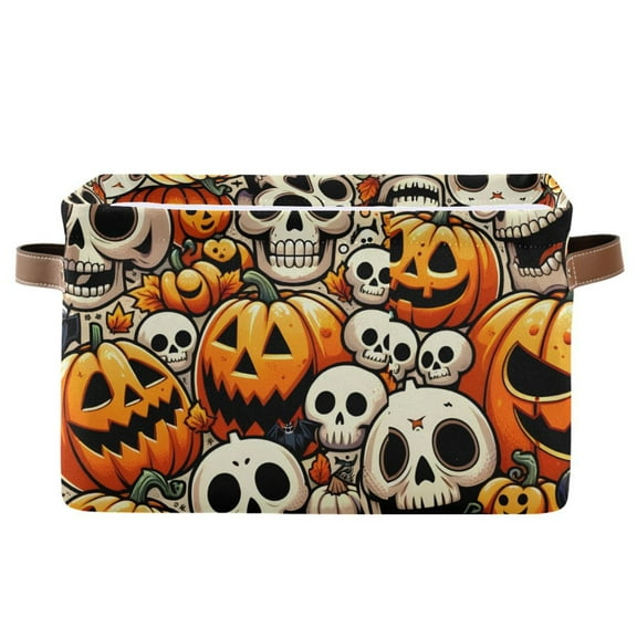 Pumpkins Skulls Halloween Storage Basket Large Foldable Storage Bin Laundry Baskets Toys Box Book Foldable Organizer Bag 14.2x10.2x8.3 Inches 1 PC