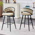 thumbnail image 3 of NEW Set of 2 Beige Velvet Bar Stools with Black Iron Legs, Modern Kitchen Island Counter Height Stools, 3 of 10