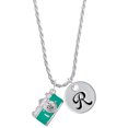 thumbnail image 1 of Delight Jewelry Silvertone Teal Camera Silvertone Script Initial Disc - R - Charm Necklace, 20"+3", 1 of 4