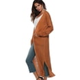 thumbnail image 6 of Women Plus Size Casual Long Knitted Cardigan, Fall and Spring Long Sleeve Thick Warm Sweater Knee Length Coat Outwear, Yellow, XL, 6 of 9