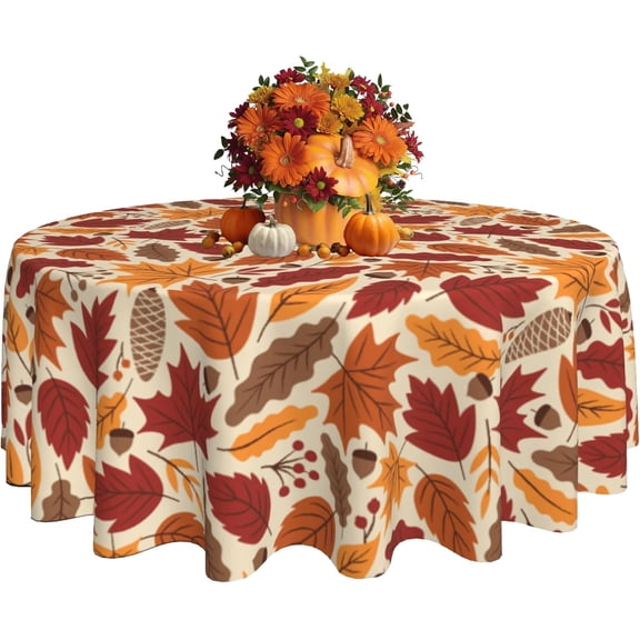 Halloween Pumpkin Round Tablecloth 60 Inch, Fall Buffalo Plaid Orange Table Anti-Wrinkle Waterproof Wipeable Table Cover for Autumn Thanksgiving Party Home Dining Decor