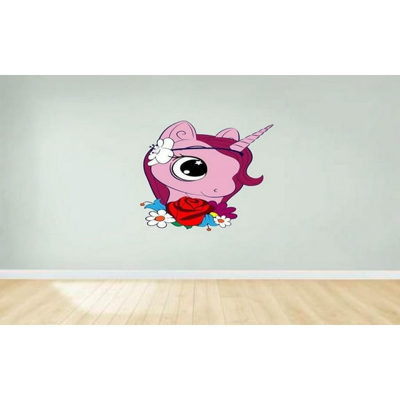 Colorful Pretty Unicorn Cartoon Character Wall Art Sticker Vinyl Decals Girls Boys Children Baby Bedroom House School Wall Decor Removable Sticker Peel and Stick Size (40x20 inch)