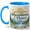 Blue, variant on Sunshine Mountains and Peace Coffee Mug, Watercolor Lake and Wildflower Design, 11 oz Ceramic Cup