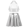 thumbnail image 3 of TiaoBug Kids Girls 2 Piece Hip Hop Latin Jazz Dance Outfit Sequin Sleeveless Crop Top with Metallic Skirt Set Silver 16, 3 of 7