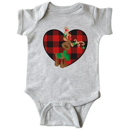 

Inktastic Christmas Reindeer Buffalo Plaid Gift Baby Boy or Baby Girl Bodysuit