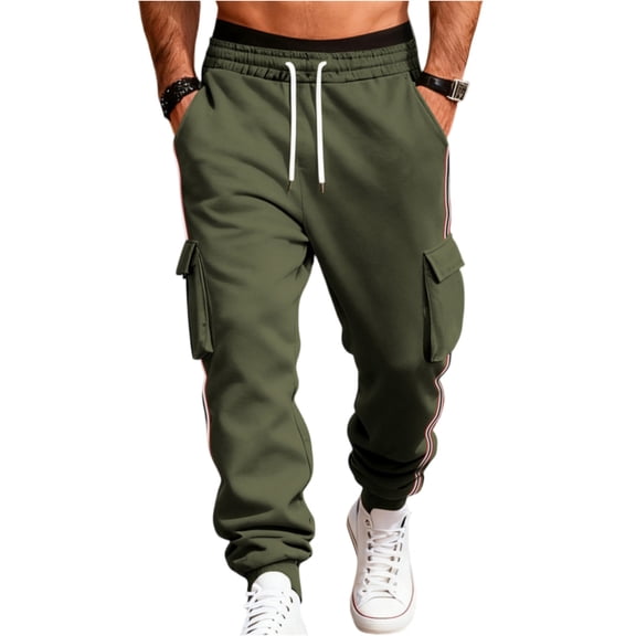 Men’s Casual Drawstring Waist Cargo Jogger Pants with Side Pockets and Elastic Cuffs Athletic Fit Track Bottoms