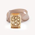 thumbnail image 4 of XYD Women Open Pointed Toe Transparent Strap Mules Slip on Studded Crystal Block Low Heels Fashion Party Slide Sandals Size 14.5 Nude, 4 of 4