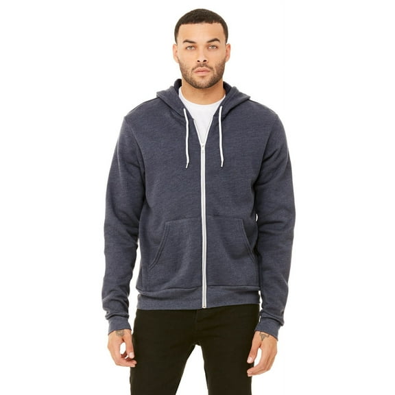 The Bella   Canvas Unisex Poly-Cotton Fleece Full-Zip Hoodie - HEATHER NAVY - M