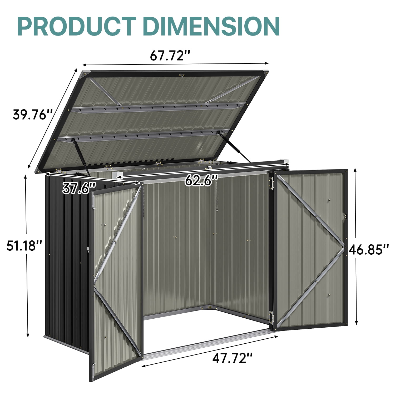 Bapipro 3.3’ x 5.6’ Storage Shed Outdoor Metal Garbage Can Shed with Lockable Doors and Easy Lift Hinges, Black