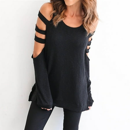 Womens Open Neck Shirt - Women Sexy Round Neck Tops Unique Sleeves Long-sleeved Clothes Open Fork Leisurely Loose Jacket