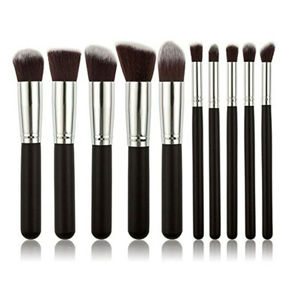 Make Up Brushes, Pinkiou 10pcs Makeup Brush Set, Premium Synthetic Foundation Blending Makeup Brushes Kit(Black Silver)