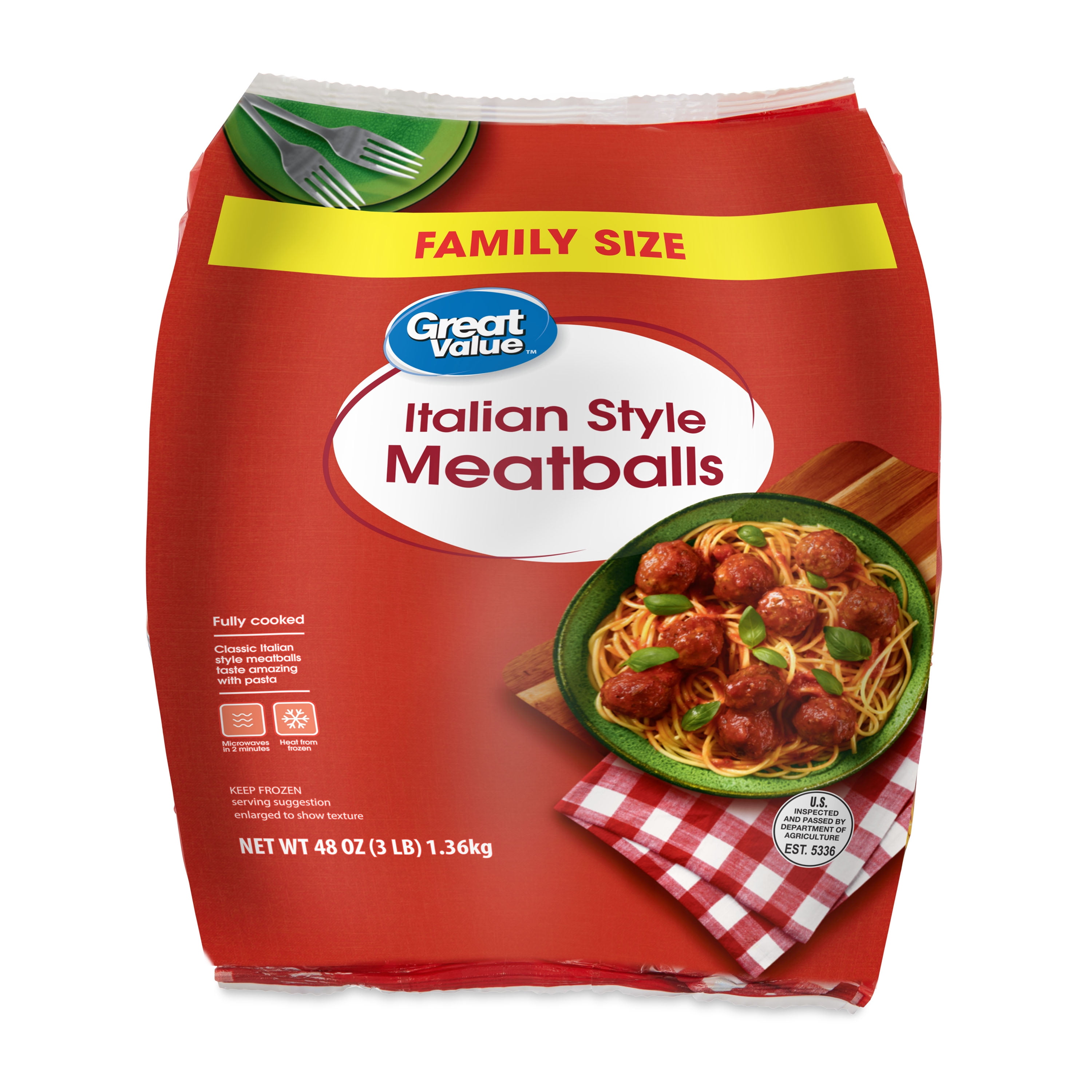 Great Value Fully Cooked Italian Style Meatballs, Family Size, Frozen, 48 oz
