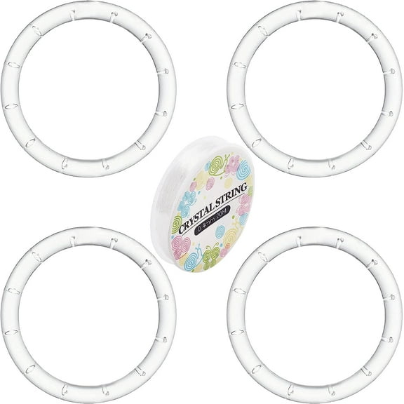 4 Pack Wind Chime Supplies - Top Ring Transparent Top Circles with Elastic Thread DIY