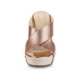 thumbnail image 6 of BLISSFUL STEP Women's Shoes Platform Wedge Cross Strap Studs Fabric Upper Open Toe Heels Sandals  Rose Gold 6, 6 of 7