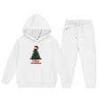 thumbnail image 5 of Conjunto de sudadera con capucha de manga larga para niños con estampado invernal y pantalones deportivos con lazo en las piernas, deportivo informal con forro polar para mayor calidez, conjunto de do, 5 of 5