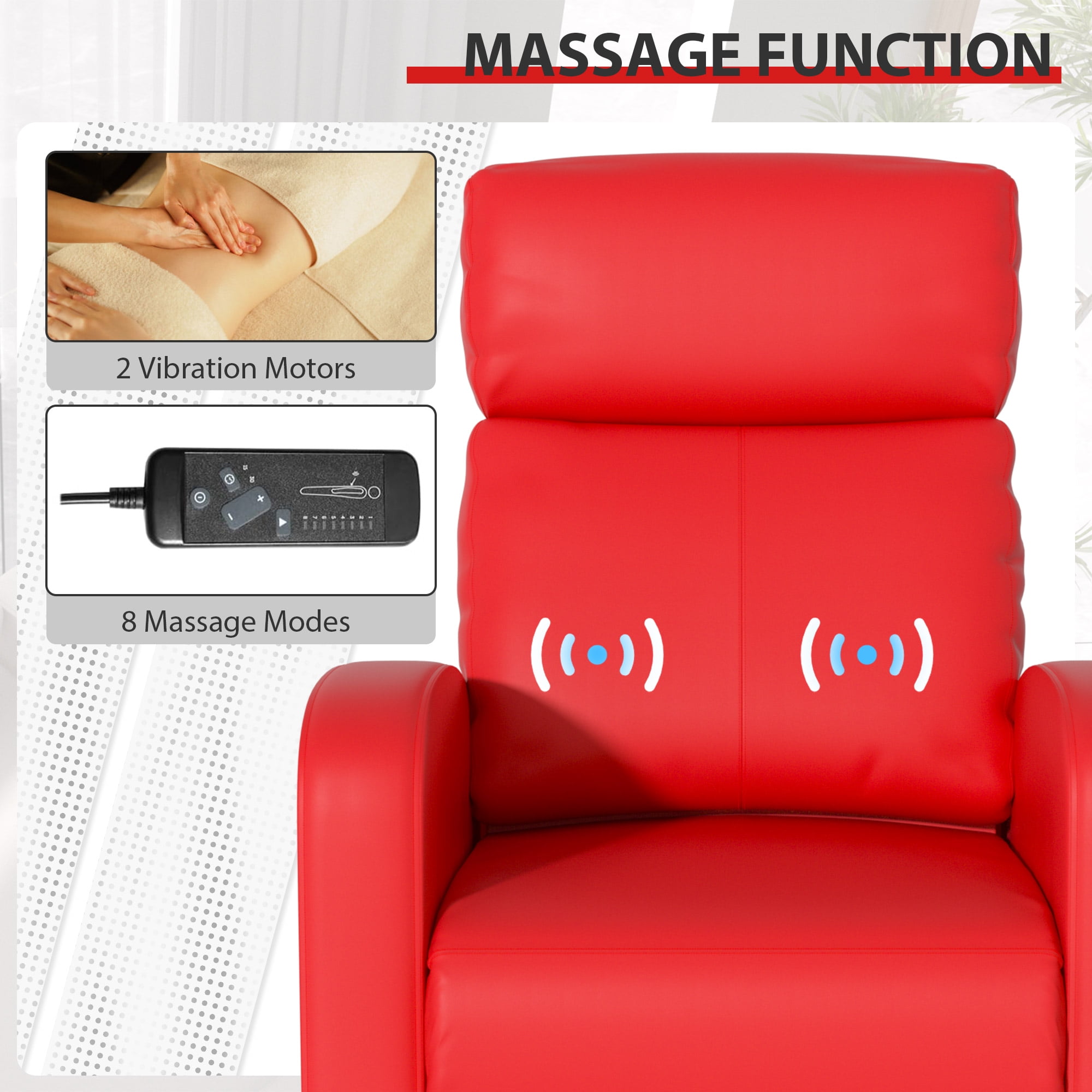 YRLLENSDAN PU Leather Power Recliner with Massage Function, Adjustable Backrest and Footrest, Red