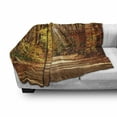 thumbnail image 3 of Fall Soft Flannel Fleece Throw Blanket, Scenic View Outdoors Empty Roadway Surrounded with Deciduous Trees Image, Cozy Plush for Indoor and Outdoor Use, 70" x 90", Redwood Yellow Orange, by Ambesonne, 3 of 6