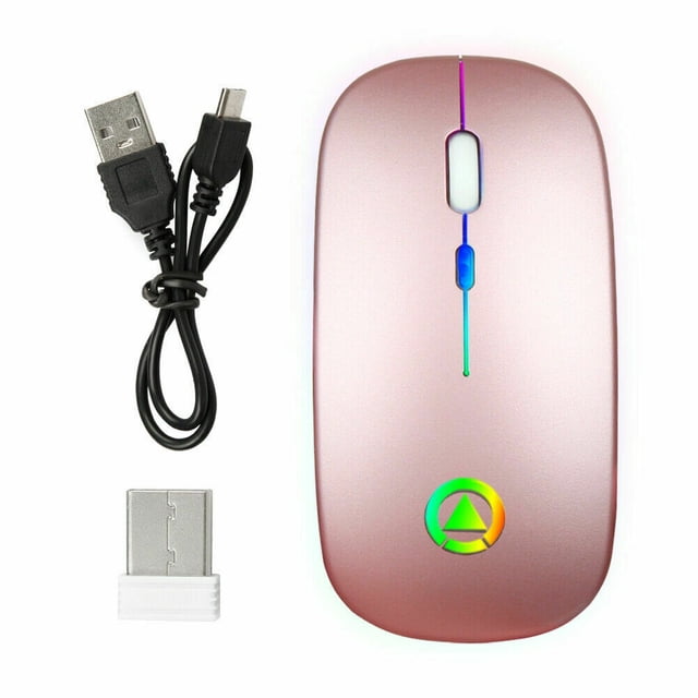 Souris Optique Sans Fil 2.4GHz USB Rechargeable RGB Sans Fil pour PC Portable (rose)