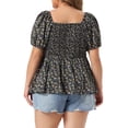 thumbnail image 3 of Agnes Orinda Women's Plus Size Floral Tops Sweatheart Neck Short Sleeve Ruffle Hem Back Smocked Casual Summer Babydoll Blouses 3X Black, 3 of 6